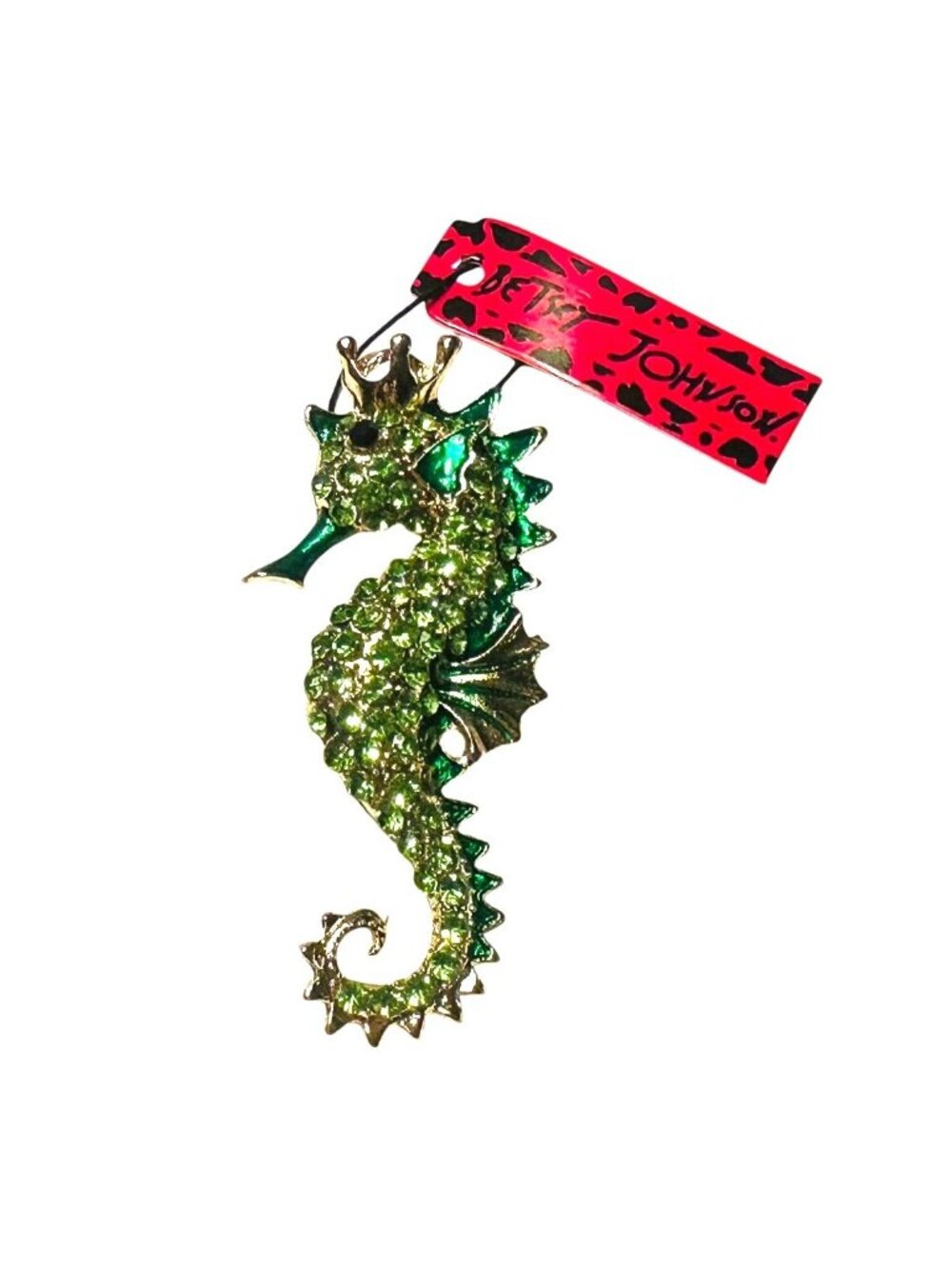 Betsey Johnson Seahorse Green Rhinestone Brooch Pin With Crown